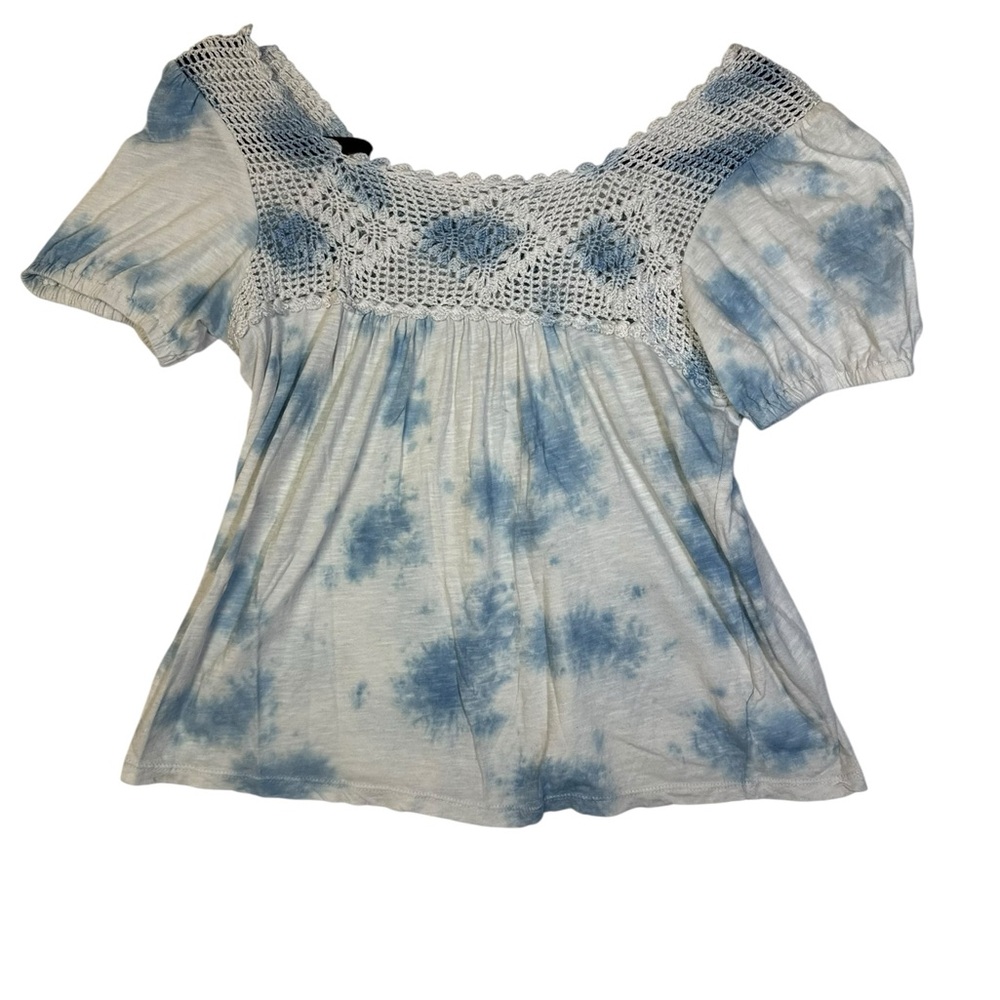 Lucy Brand Los Angeles Tie-Dye Crochet Peasant‎ Top XS
